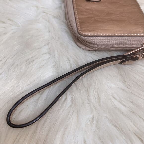 MICHAEL KORS Rose Gold Mirror Metallic Medium Size 7" Zip Around Wristlet Wallet - Picture 13 of 16
